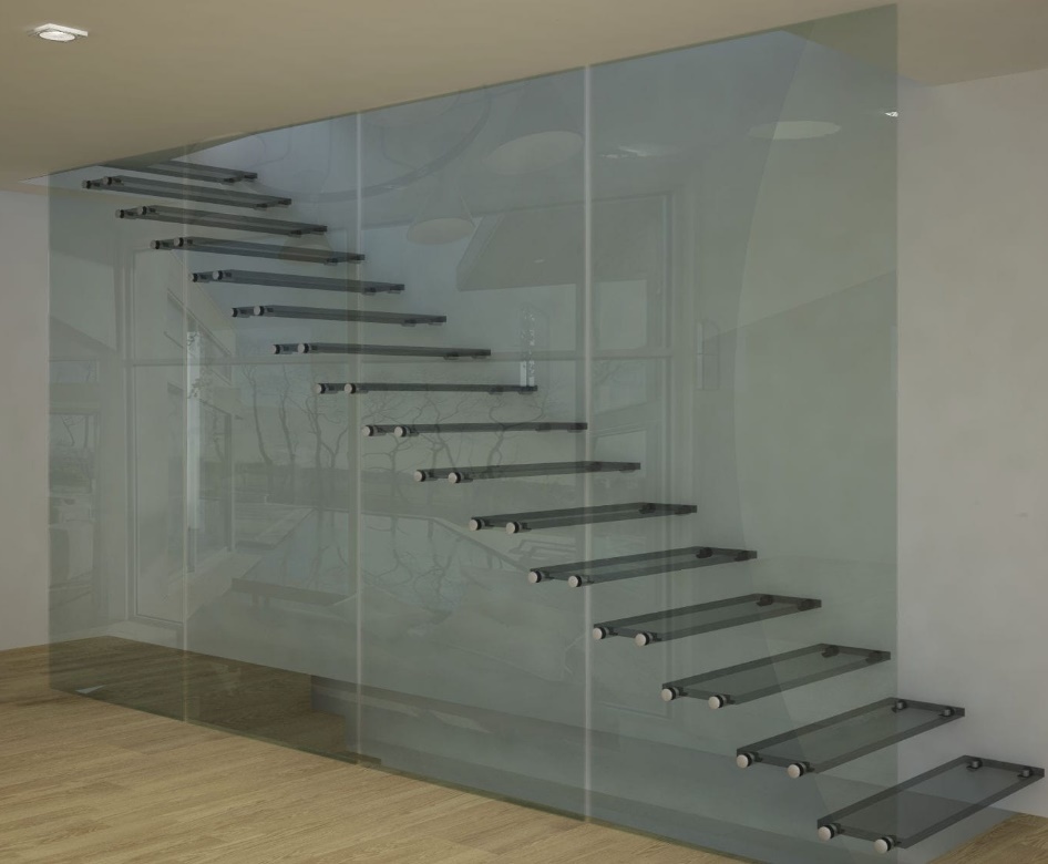 Escalera recta de vidrio 2